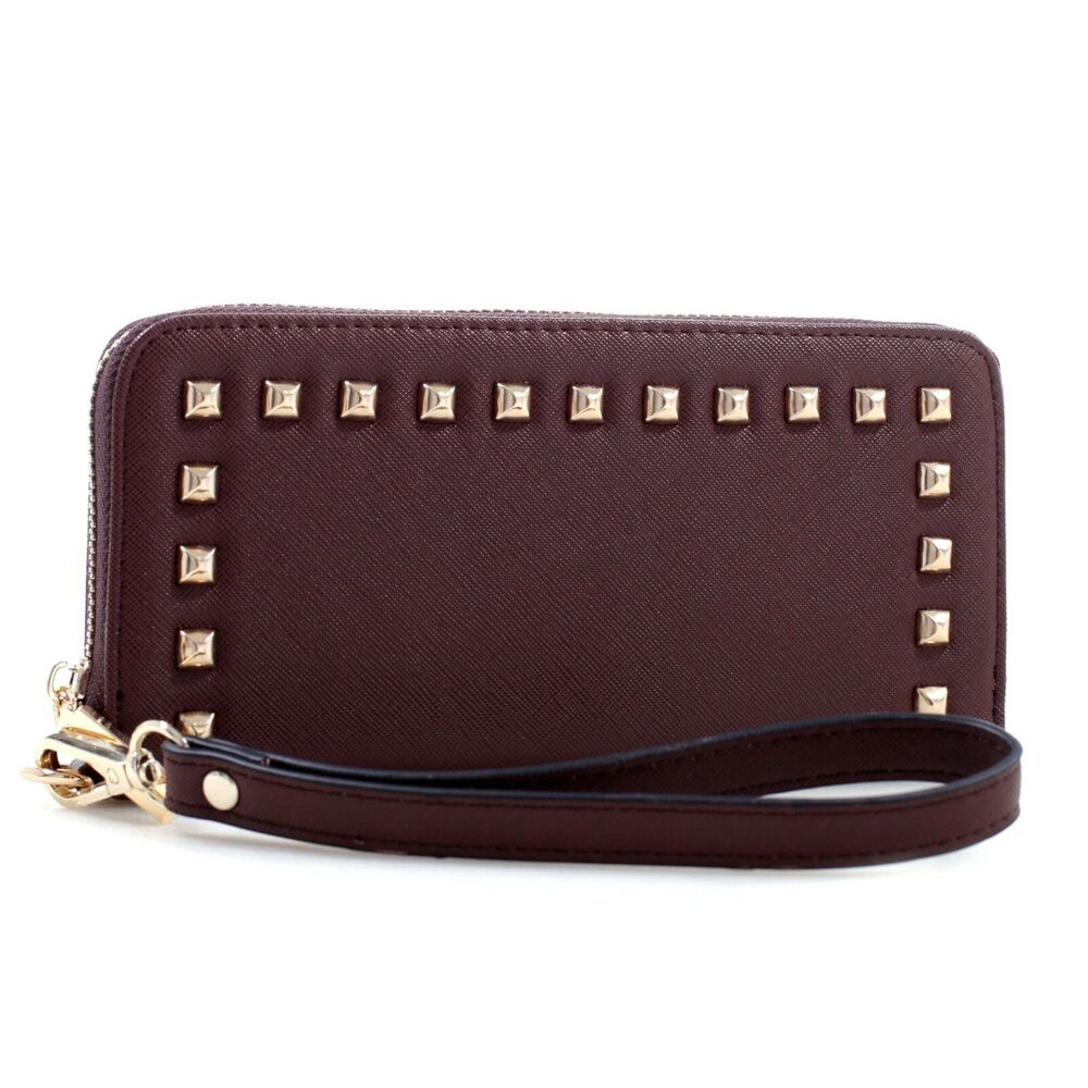 Realtree Wallet for Ladies Studded Crosshatch Flat Wallet Coffee